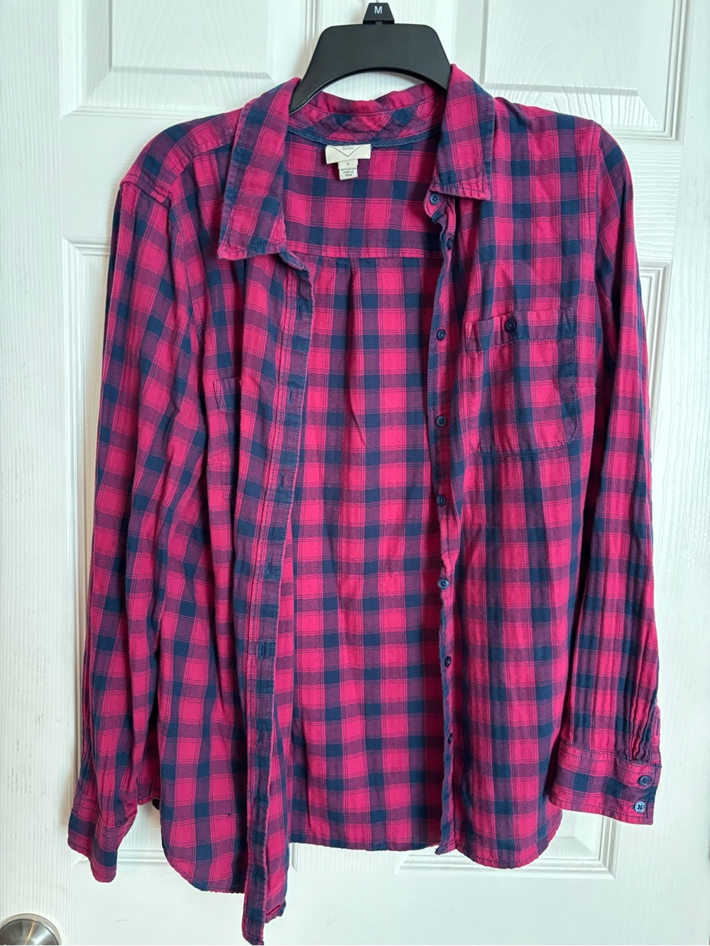 St. John's Bay Pink and Navy Plaid Button-Down Shirt